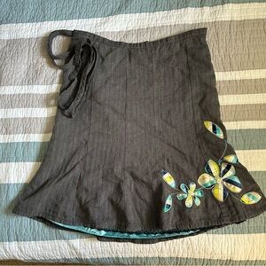 Vintage Y2K 2000s Roxy Pinstripe Tulip Skirt 3 Flowers Gray Blue Belt